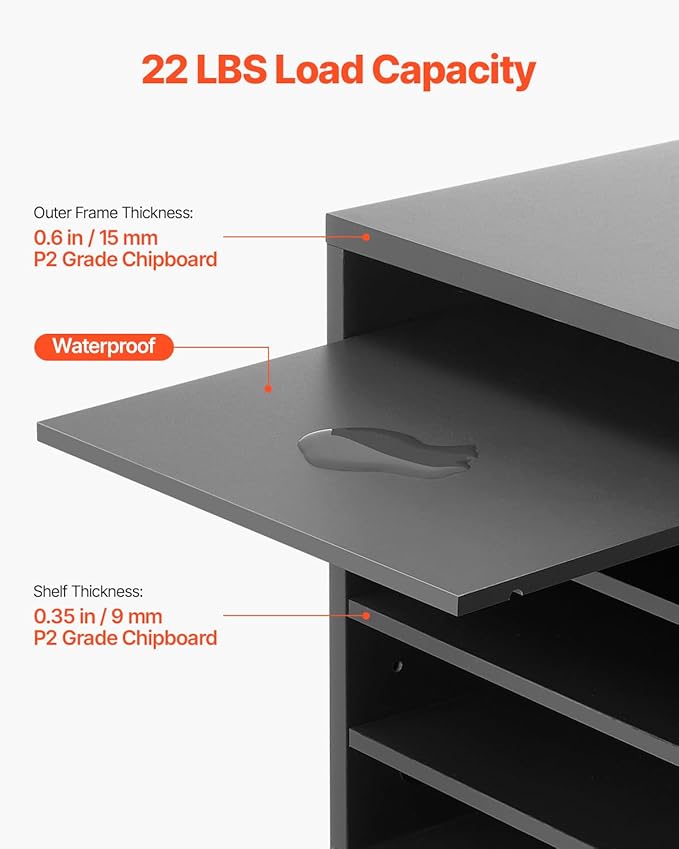 VEVOR Literature Organizer, 5 Compartments Office Mailbox with Adjustable Shelves, Wooden Mailbox Sorter Medium Density Fiberboard Office Home Classroom Storage for Files, Documents, Papers, Grey