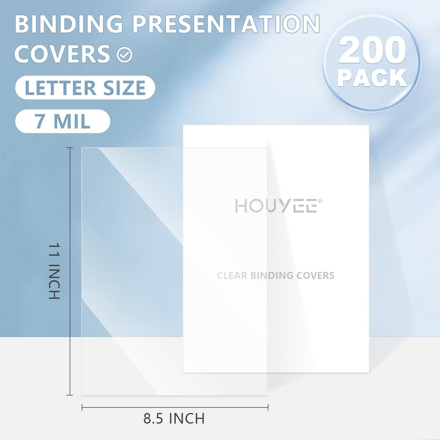 HOUYEE 200 Pack 7 Mil PVC Binding Presentation Covers, Clear Report Covers for Binding,8-1/2 x 11 Inches, Letter Size