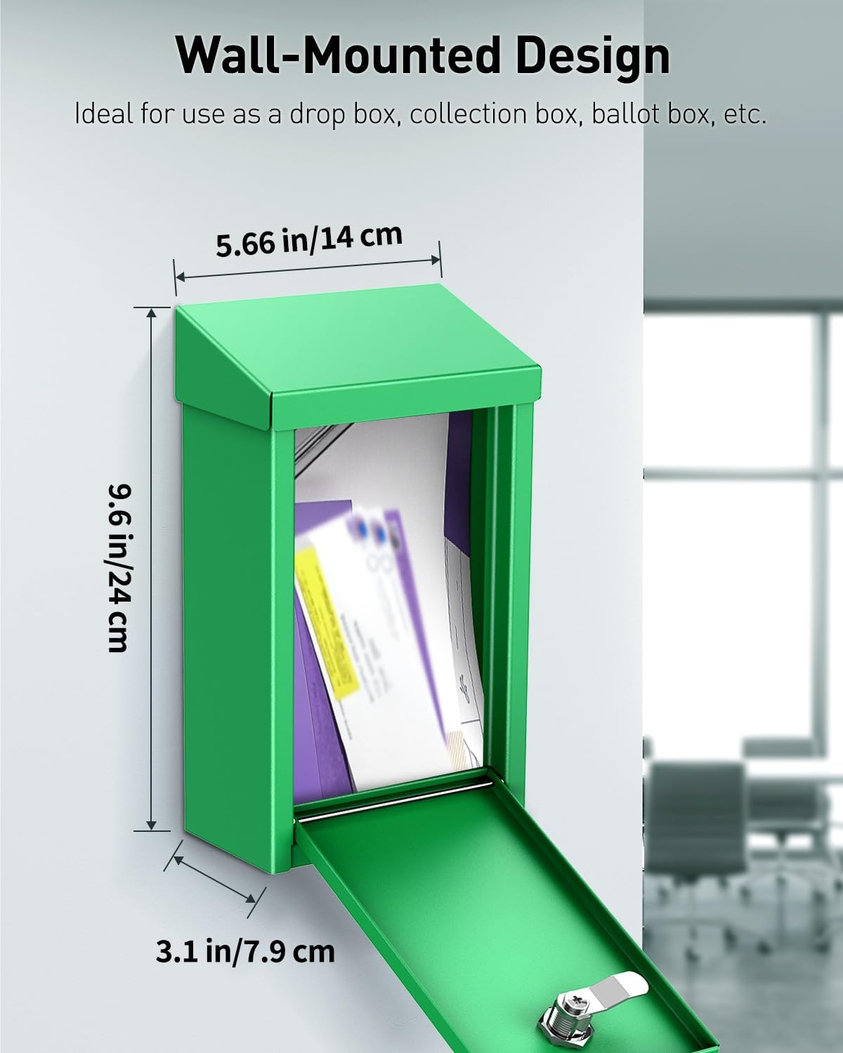 Uniclife Green Key Drop Box for Outside, Metal Safe Suggestion Box with Key Lock, Collection Boxes Donation Chest, Wall Mounted Mailbox with Top Slot, Steel Cash Drop Chest for Home Office Business