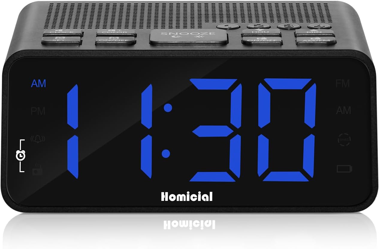Digital Alarm Clock Radio with AM/FM Radio, Multi-Colors 1.4” LED Digits, Preset, Sleep Timer and Clear Display with Dimmer for Bedroom Bedside, Battery/Plug-in Powered