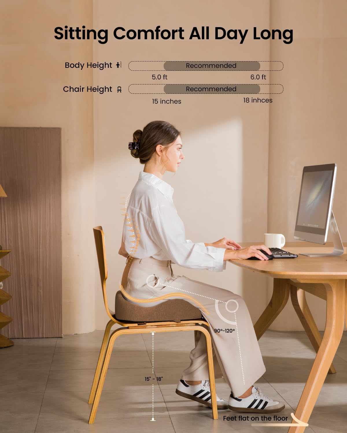 ProtoArc Seat Cushion, Office Chair Cushion for Sciatica, Coccyx Cushion, Ergonomic Memory Foam Seat Cushion for Car, Home, Pressure Relief Pad for Hip, Tailbone, All Day Comfort - Coffee