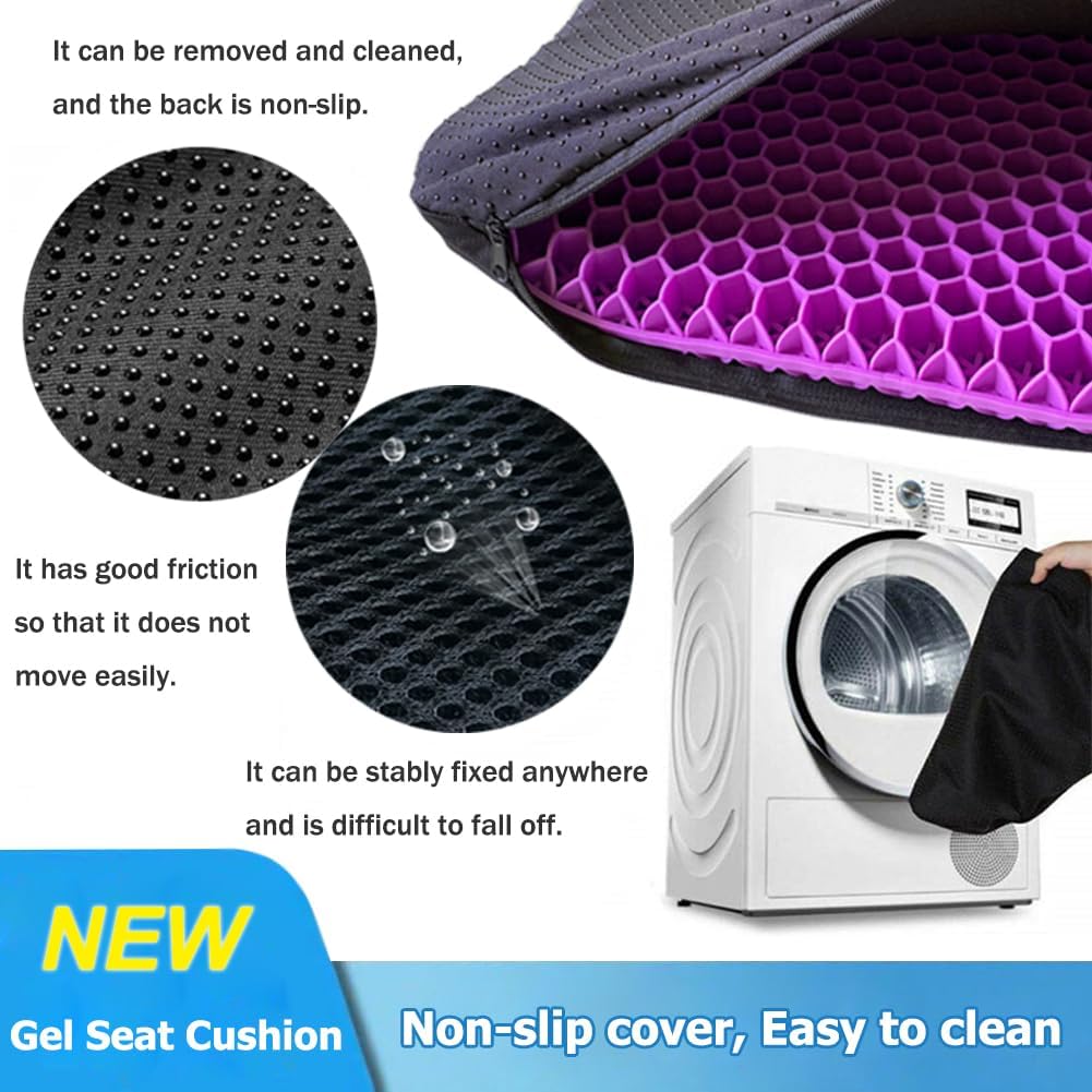 Gel Seat Cushion, Double Thick Egg Gel Cushion for Pressure Pain Relief, Breathable Wheelchair Cushion Chair Pads for Car Seat Office Chair (Violet)