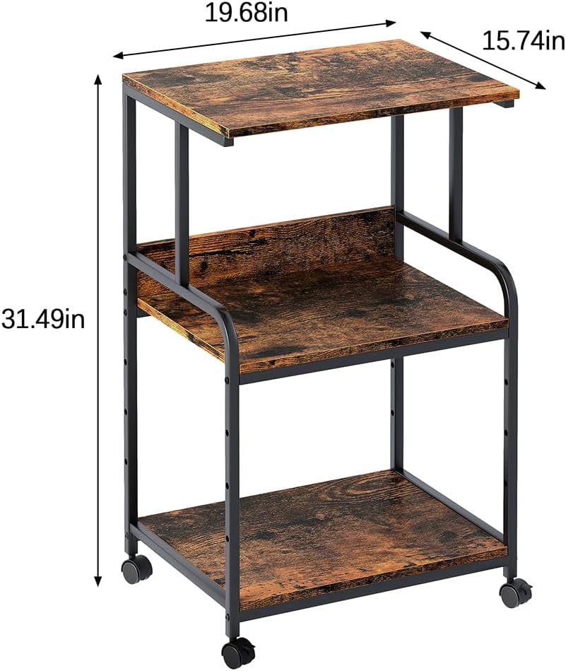 Printer Stand with Storage Shelf,3 Tier Printer Cart with Wheels,Mobile Printer Table for Home Office,Stands for Printer Heat Press Scanner Fax,Industrial Style (Brown)