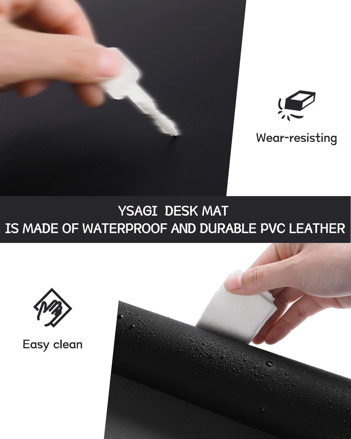 YSAGi Leather Desk Protector, Office Mat, Large Mouse Mat, Non-Slip PU Leather Blotter, Laptop Desk Pad, Waterproof Writing Pad for Office and Home (Black, 47.2" x 23.6")