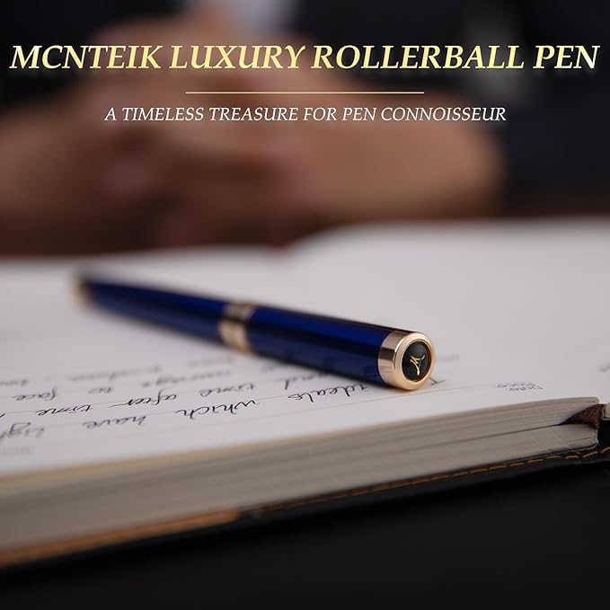 Luxury Rollerball Pen - Stunning Blue Lacquer Pen, 24K Gold Finish, Schmidt Black Refill, Best Pen Gift Set for Men & Women, Office, Professional, Executive, Office, Nice Fancy Designer Pens