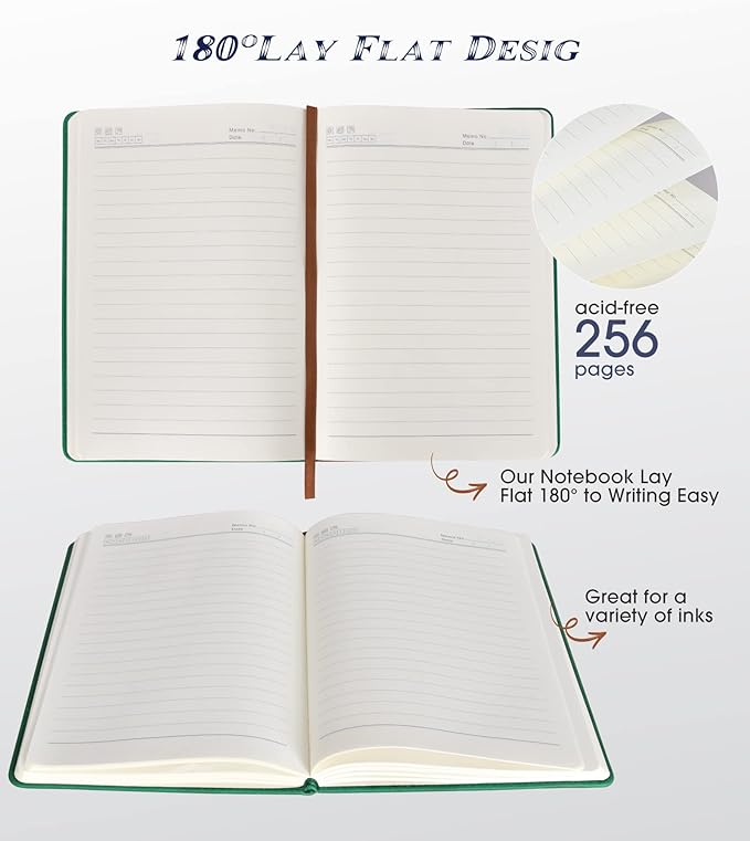 Lined Journal Notebook for Women Men,256 Pages A5 Hardcover Leather Journals for Writing,Travel,Business,Work & School,College Ruled Notebooks for Note Taking,Diary Notepad 5.7"×8.3"(green)