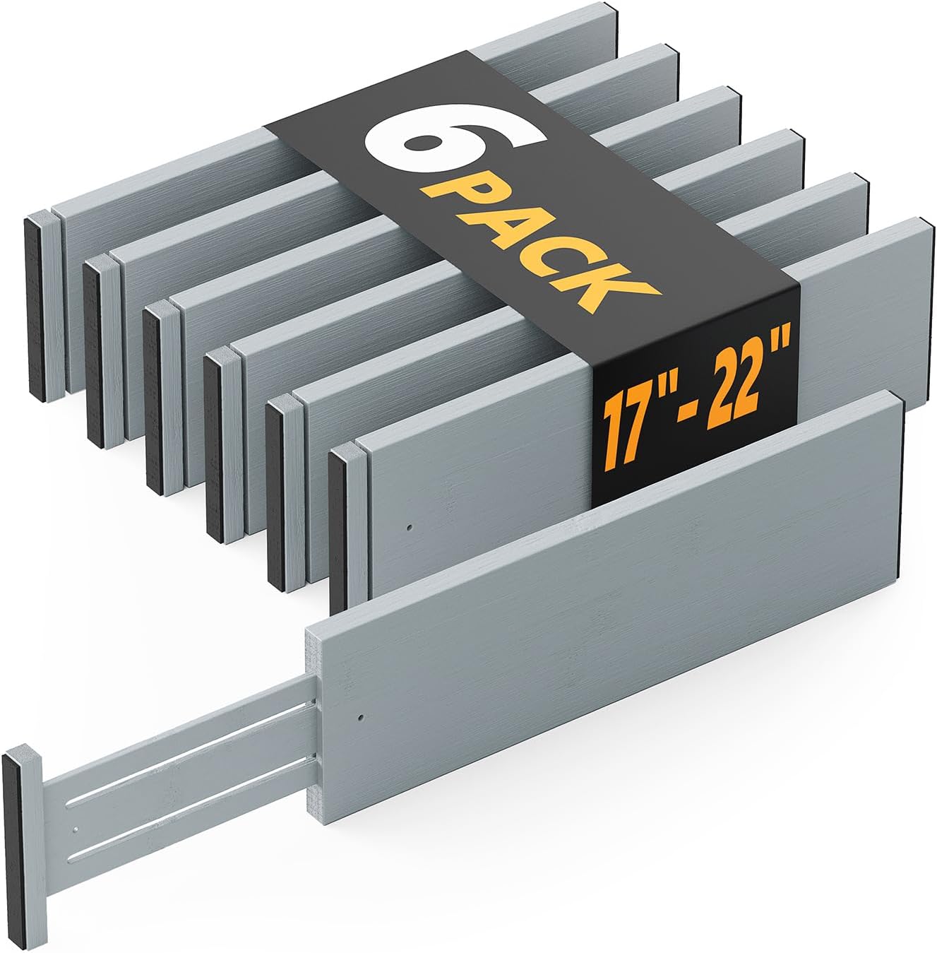 SpaceAid Bamboo Dresser Drawer Dividers 6 Pack, 4.65“ High Adjustable 17“-22” Drawer Organizers, Expandable Organization for Clothing, Clothes, Dressers, Gray