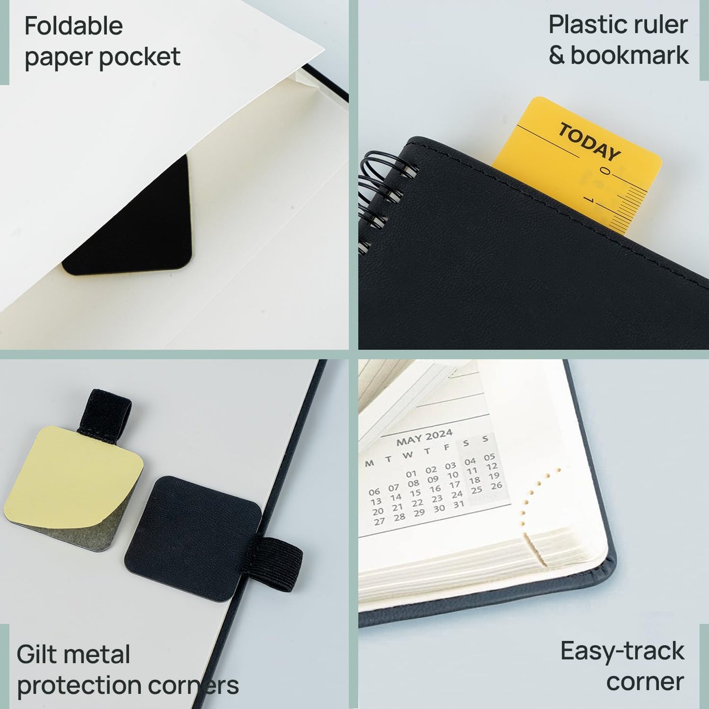 POPRUN Planner 2025-2026 (Medium - 6.5'' x 8.5'') Academic Weekly Calendar (July 2025 - June 2026) with Hourly Time Slots, Monthly Tabs, 100GSM Thick Papers, Spiral Leather Cover - Grey