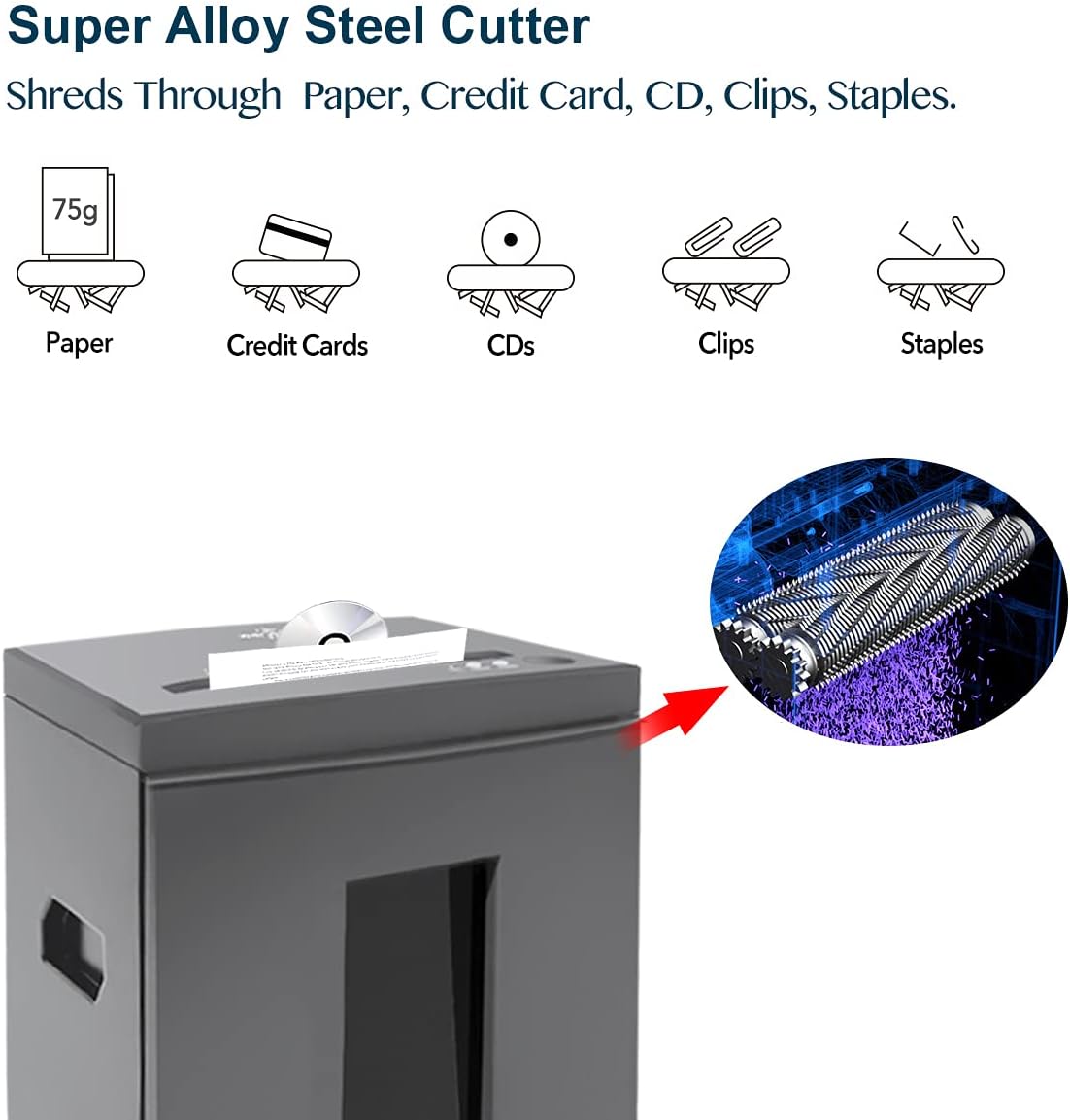 WOLVERINE 10-Sheet Super Micro Cut High Security Level P-5 Heavy Duty Paper/CD/Card Ultra Quiet Shredder for Home Office by 60 Mins Running Time and 6 Gallons Pullout Waste Bin SD9612 (Grey ETL)