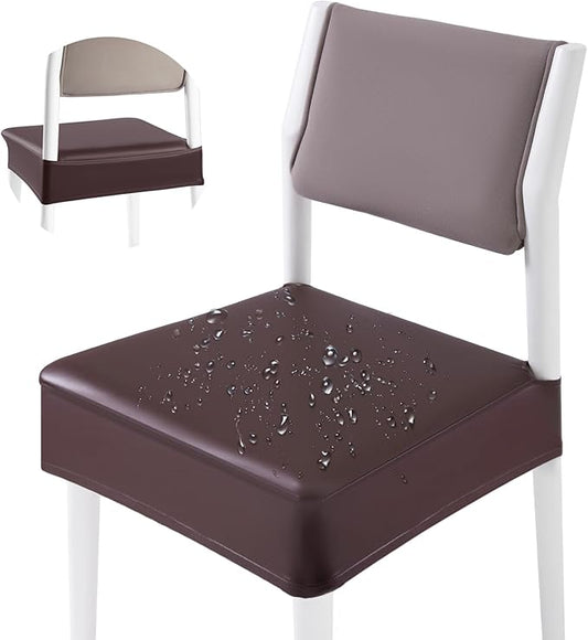 CWK Waterproof PU Leather Dining Chair Covers Set of 2-Stretchable Chair Seat Slipcovers, Removable & Washable Protector for Dining Room,Home,Office,Wedding,Rear Covers (PU-Coffee)