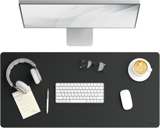 Smead Desk Pad, Vegan Leather Desk Mat with Non-Slip Faux Suede Backing, Perfect Desk Organizer for Office Decor, 36” x 17” Large, Charcoal (64828)