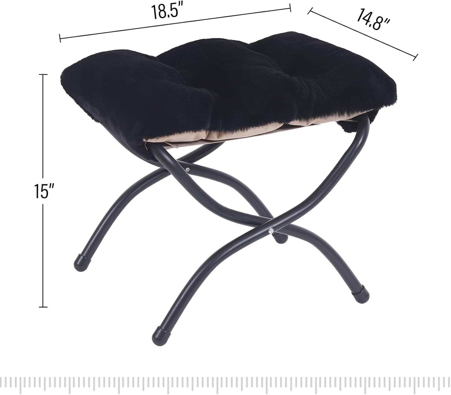 LITA Folding Upholstered Footrest Stool, Modern Small Portable Accent Ottoman with Detachable Thick Cotton Cushion Padded Sofa Stool with Metal Frame for Lazy Chair, Living Room & Bedroom, Plush Black