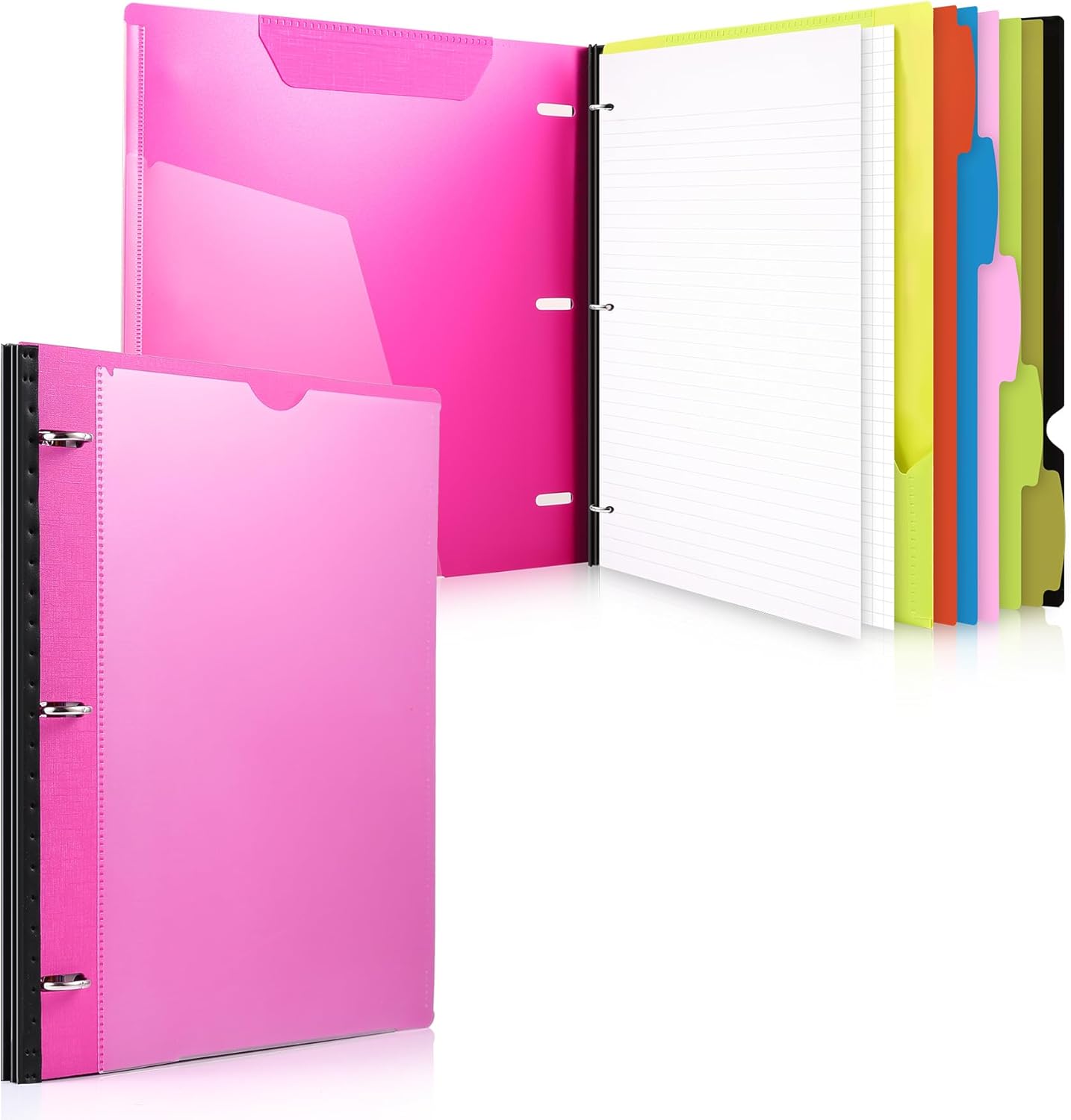 WOT I 1-Pack Telescoping 3 Ring Binder Notebook - Customizable Cover, 5 Dividers & Pocket Folder in One Slim Organizer (60 Sheets Included), Pink