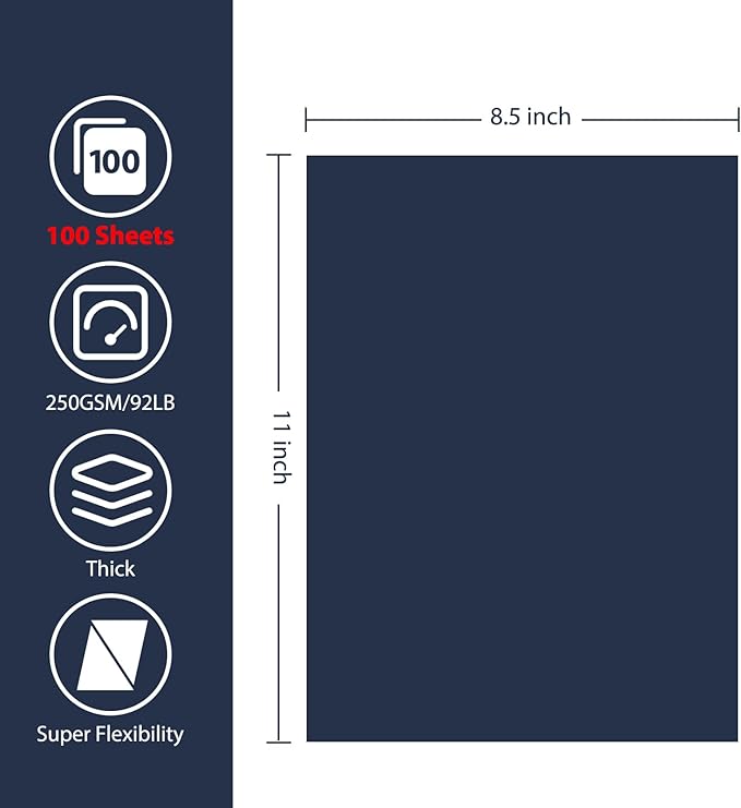 OcePor 100 Sheets Navy Blue Cardstock Paper, Colored Printer Paper 8.5 x 11, Thick Construction for Cards Making, Scrapbook，Office Printing, Invitations, Certificates，DIY Crafting 92 lb/250gsm