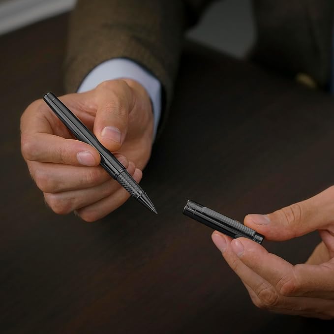 Scriveiner Gun-Metal Rollerball Pen - Stunning Luxury Pen, Schmidt Ink Refill, Best Roller Ball Gift Set for Men & Women, Professional, Executive Office, Nice Pens