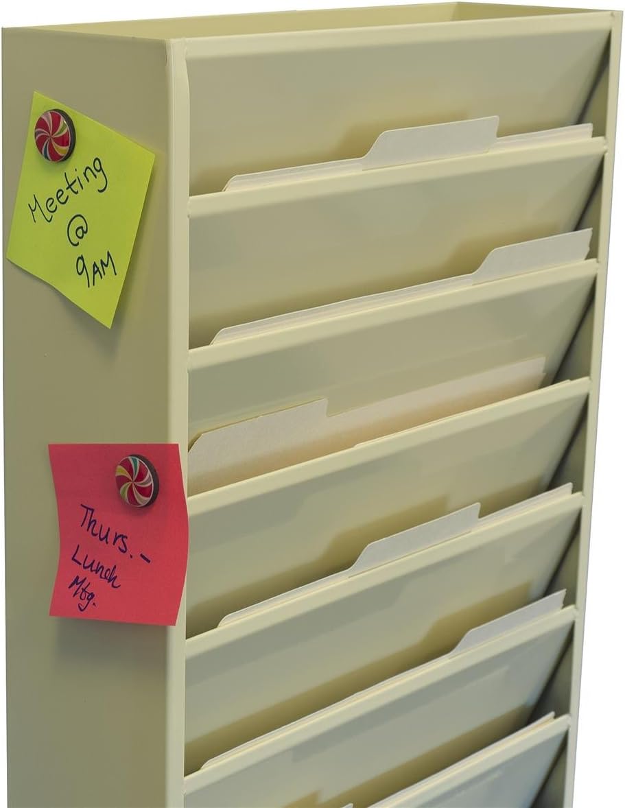 File Folder Wall Rack, 20 Pockets, Tiered, Office and Medical Charts (Tan, Powder Coated Steel)