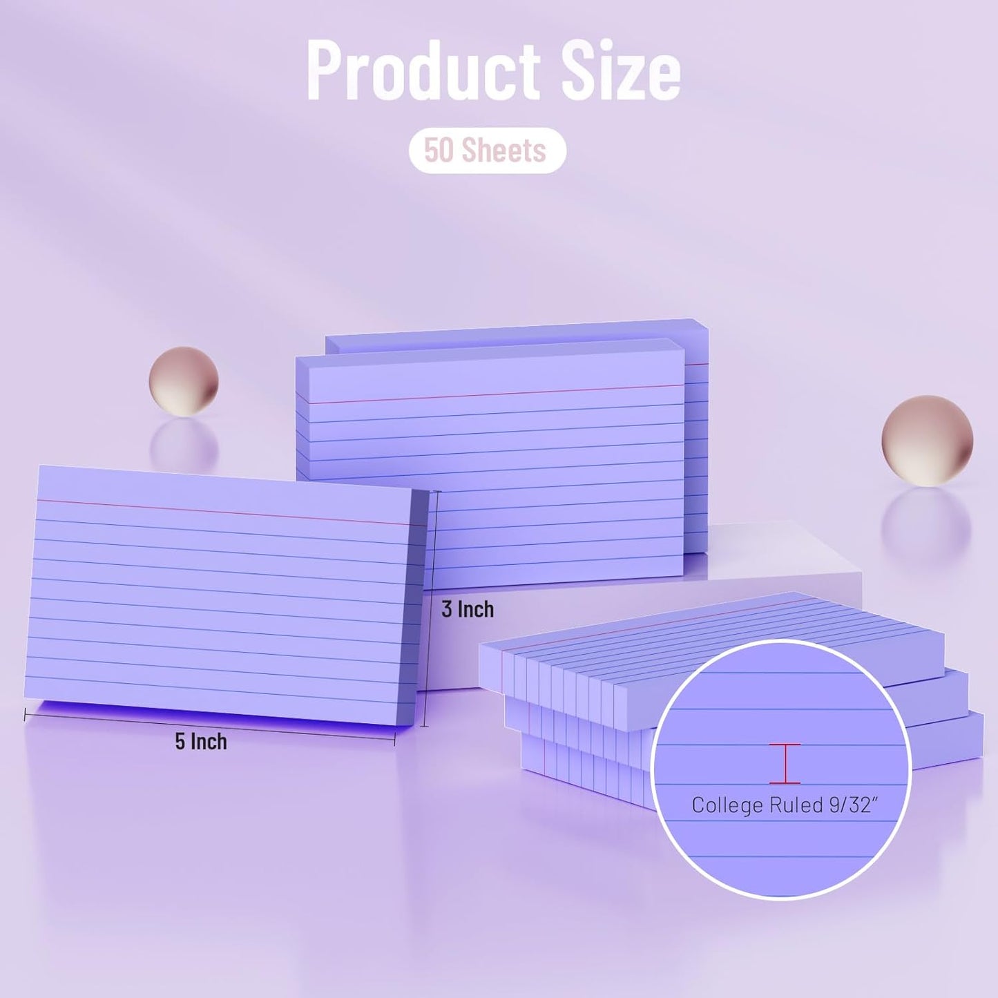 250 Count Index Cards 3x5 Inch Purple Ruled Lined Heavyweight Flash Cards Study Cards with Sturdy Cardstock Durable Flashcards Note Cards for Note Taking, Language Learning, School & Office Supplies