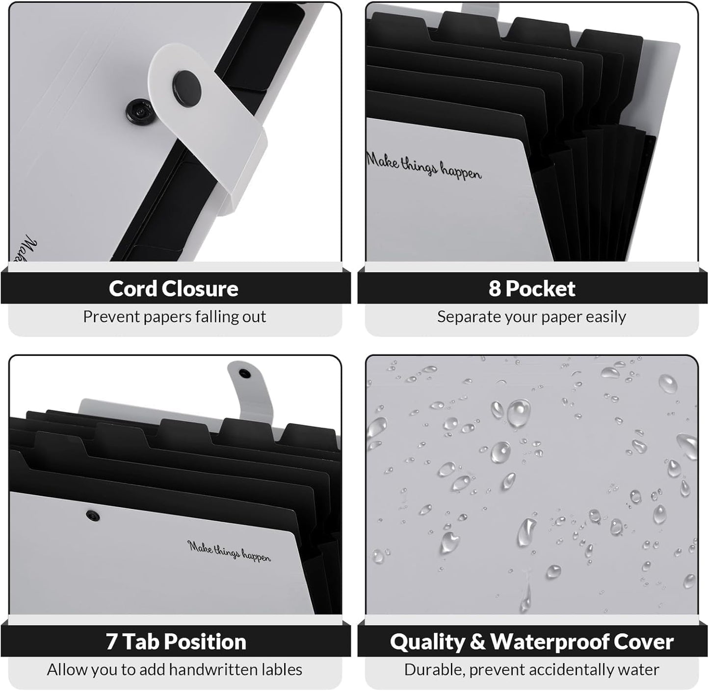 SKYDUE Accordion File Organizer, 8 Pockets Expanding File Folders, Portable Document Paper Organizer, Home College School Office Supplies, Letter Size Gray