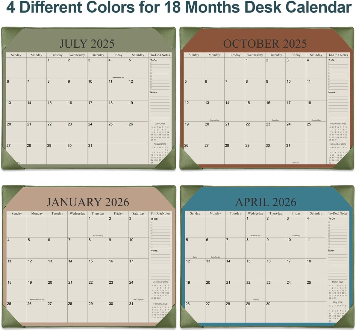 Desk Calendar 2025-2026 with Desktop Mat, 18 Month Large Desk Pad Calendar from July 2025 to December 2026, 22" x 17" Desk Pad Calendar 2025-2026 for Home, School Office, Cyan