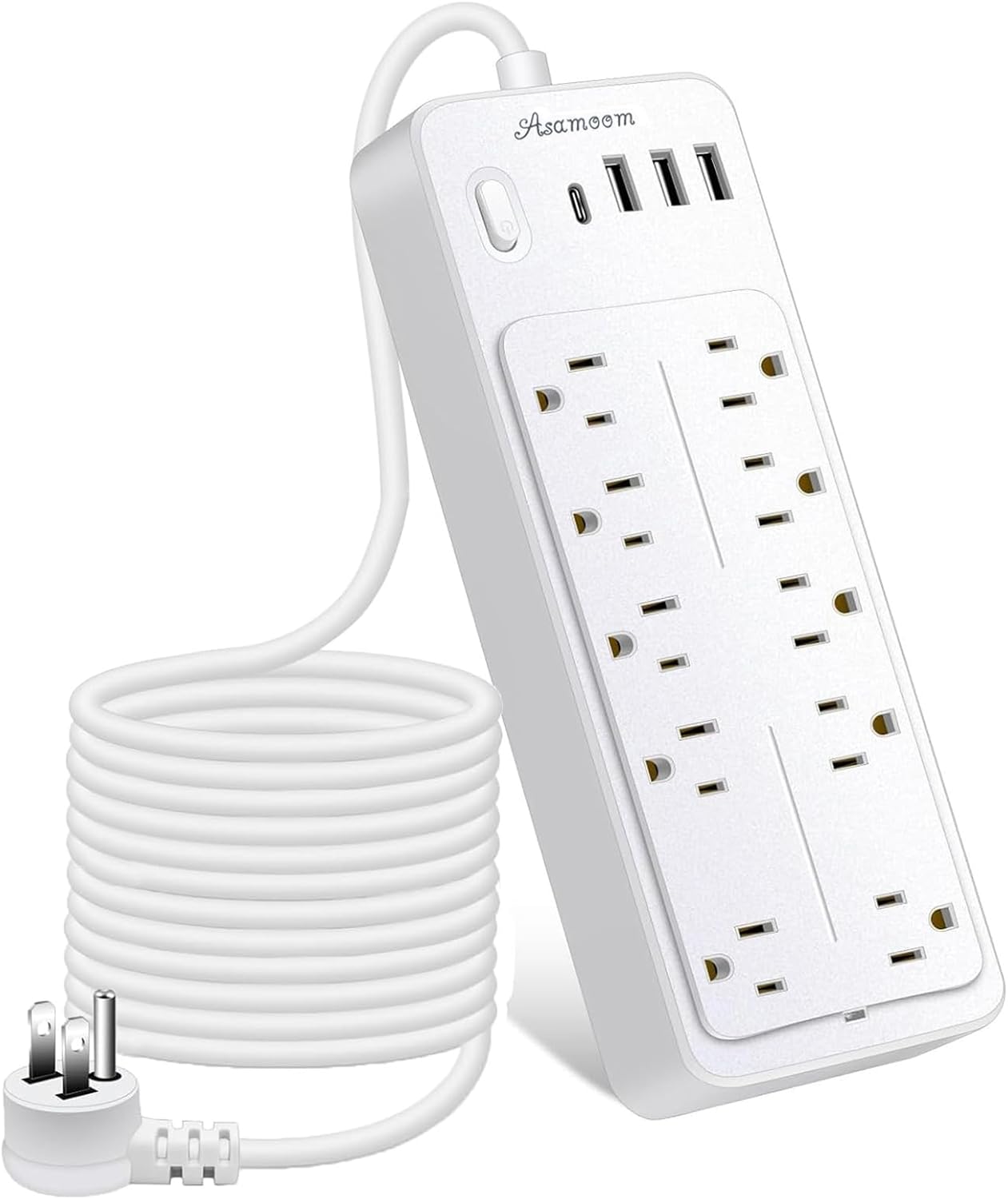 20FT Power Strips with Surge Protection 1625W/13A, 10 Outlets with 4 USB Ports (1 USB C) Long Extension Cord with Multiple Outlets 14-in-1 1700J 16Awg Flat Plug Power Strip Protector White ETL Listed
