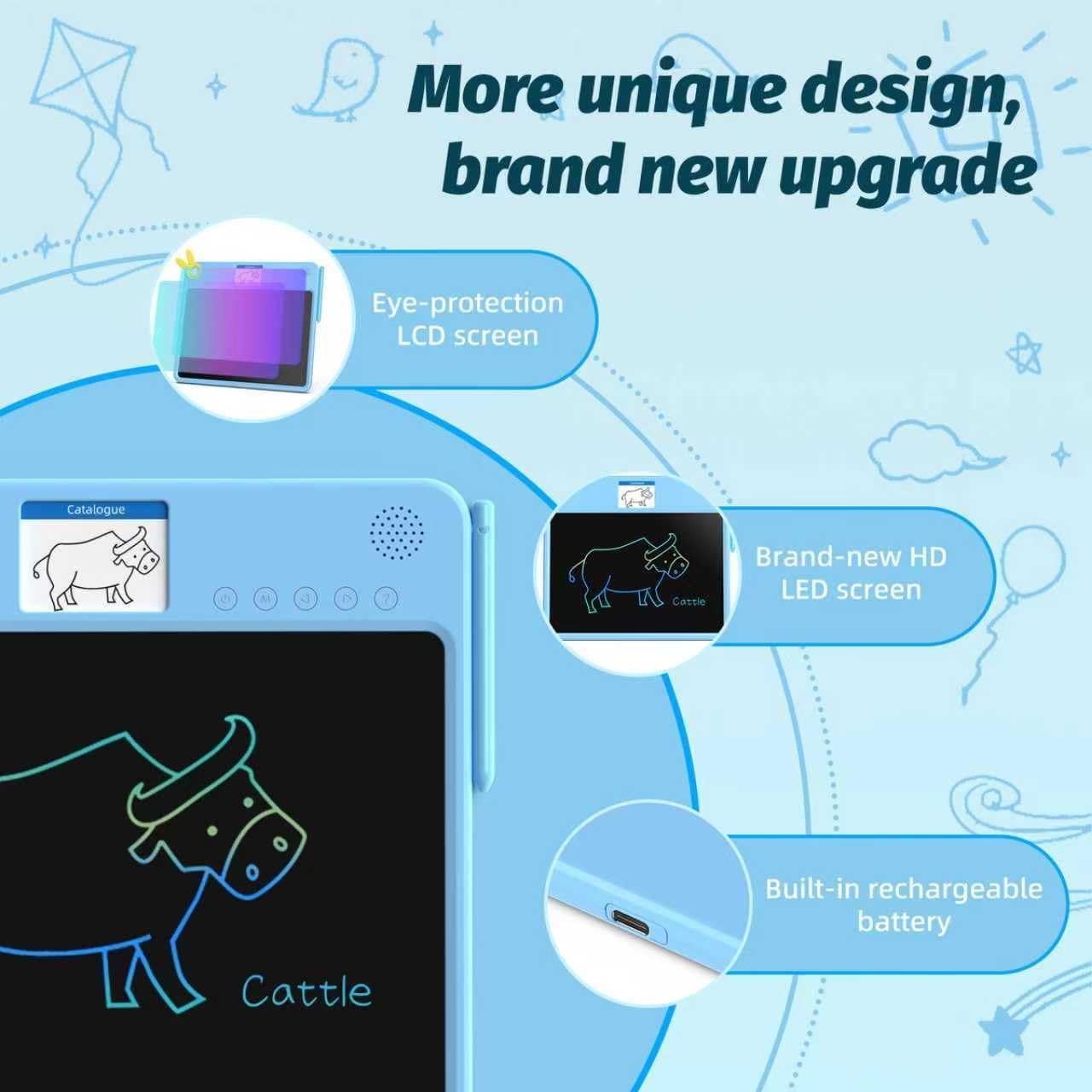 LCD Writing Tablet for Kids – 13.5'' Drawing Pad with 2.8'' Color Screen, Includes Traceable Drawings & Rich Content, Educational Writing Tablet for Kids Ages 3,4,5,6, Gifts for Boys & Girls