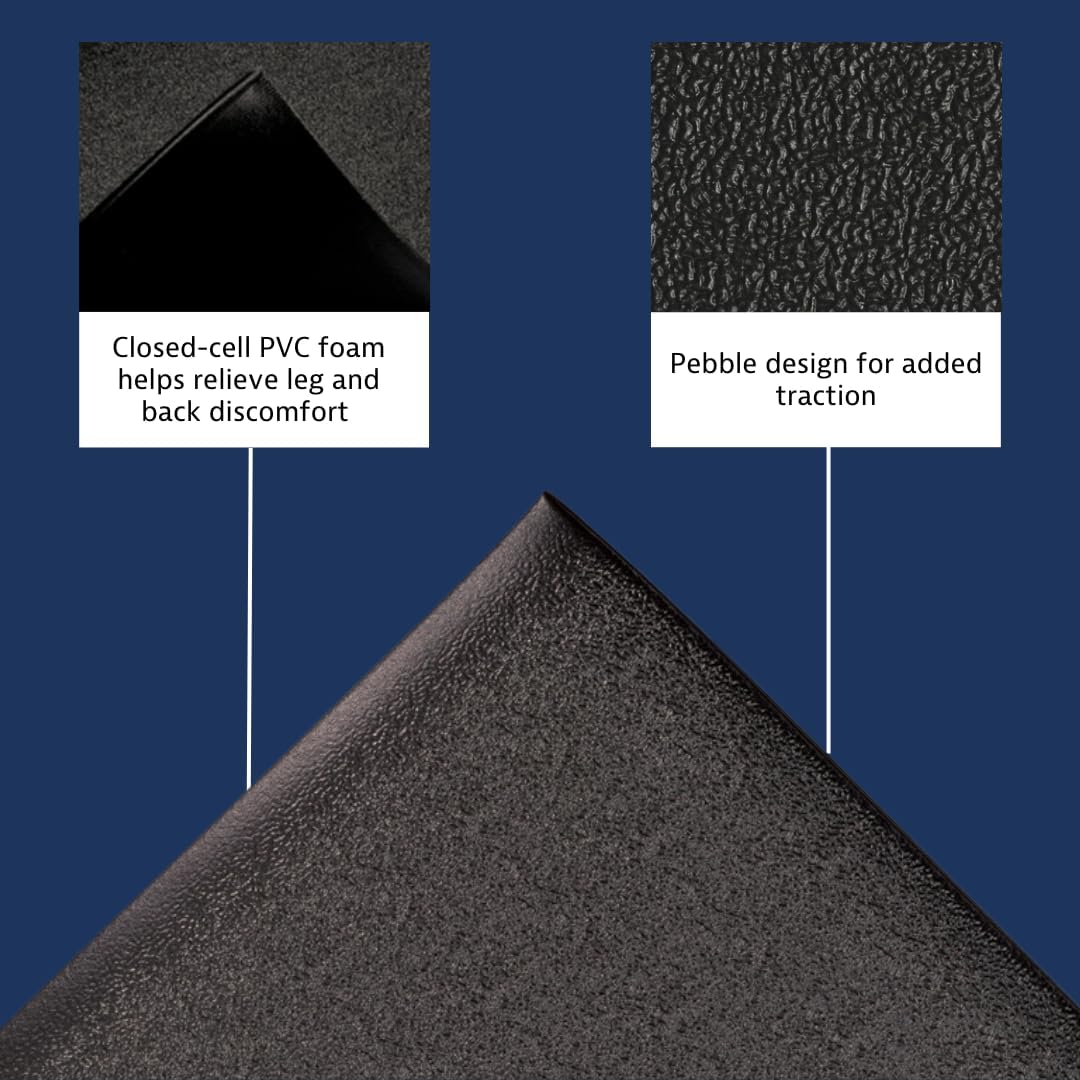 Notrax 411 Sof-Tred™ 2' x 60' x 3/8" Anti Fatigue Mat, Enhanced Slip Resistance with Beveled Edges and Pebbled Surface, Ideal for Industrial and Commercial Workplaces, Black, 411R0324BL