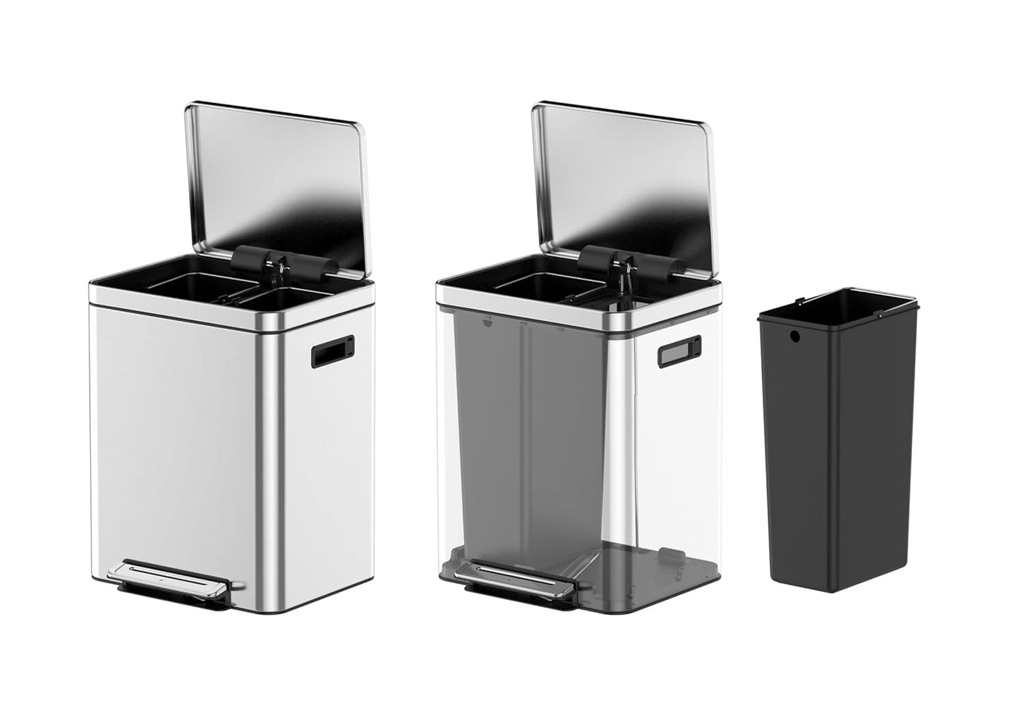 Kitchen Trash Can, 2 x 4.75 Gal (2 x 18L) Dual Trash Can with Recycle Bin, Stainless Steel Garbage Can, Fingerprint-Resistant Soft-Close Dual Recycling Bins for Kitchen