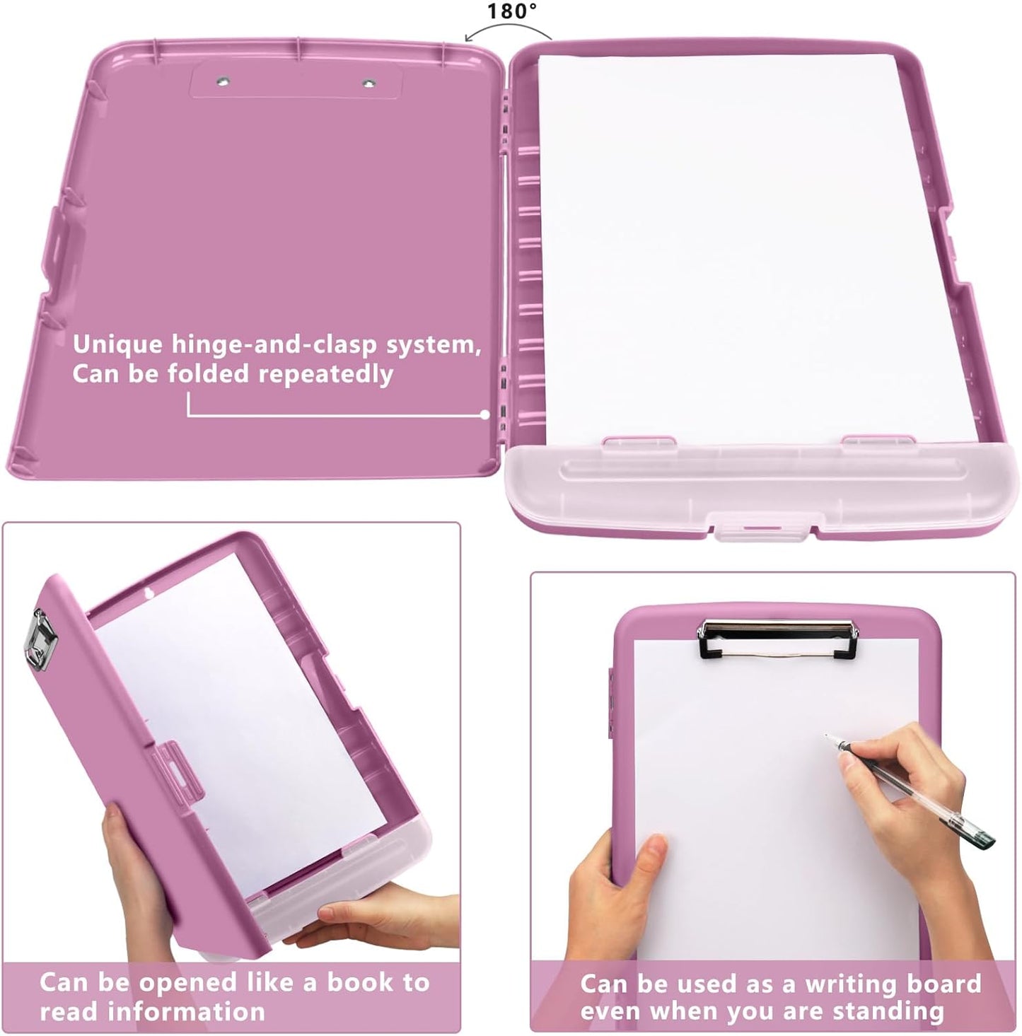 Clipboard with Storage, A4 Binder Nursing Clipboards with Pen Holder, Heavy Duty Storage Clipboards with Low Profile Clip, Clipboard Folder Side-Opening, Smooth Writing Clip Board (Violet)