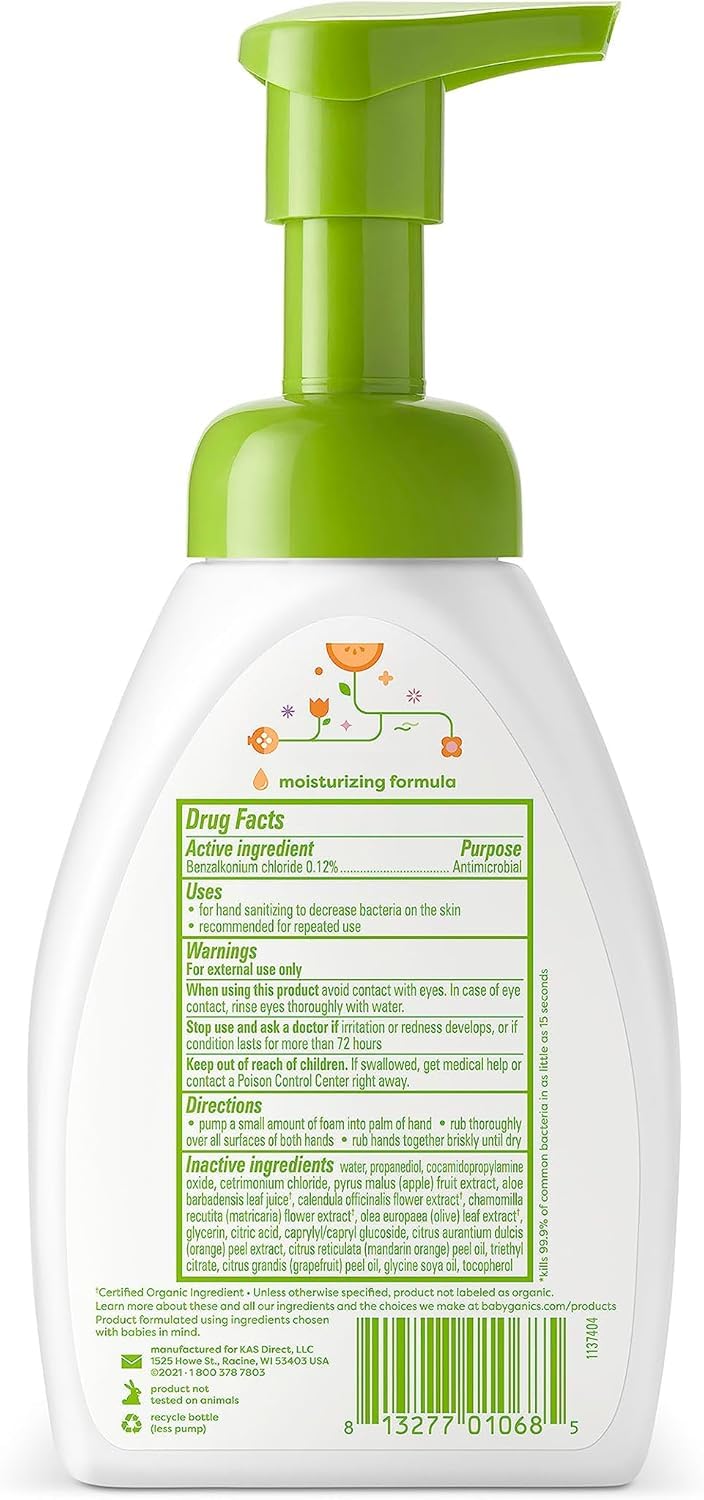 Babyganics Alcohol-Free Foaming Hand Sanitizer, Pump Bottle, Mandarin, 8.45 oz, 3 Pack