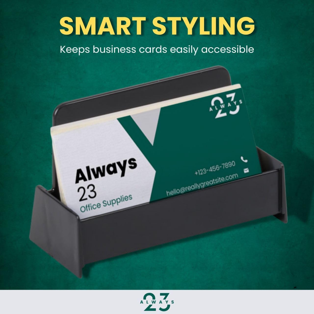Always23 Business Card Holder for Desk, Black Business Card Holder Display Stand, Plastic, 3 3/4" x 1 13/16" x 1 3/8" - 6 Pack