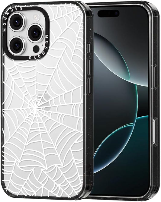 MOSNOVO Case for iPhone 16 Pro Max, [10ft 4X Military-Grade Drop Protection] Durable & Shockproof Phone Case Cover Design for iPhone 16 Pro Max - Spider Web - Clear Black