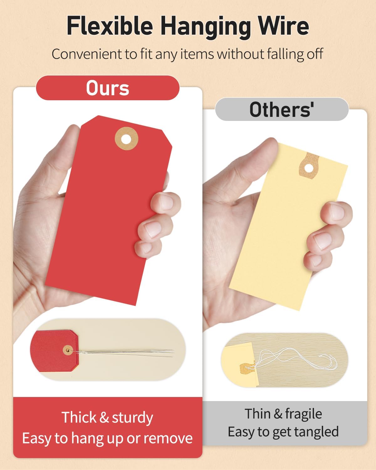 Uniclife 100 Pcs Red Blank Shipping Tags with Wire Attached 4.7 Inch Paper Tags Hang Tag with Reinforced Eyelet Large Marking Label Writable Price Tags Inventory Label Tag, 4.7" x 2.36"