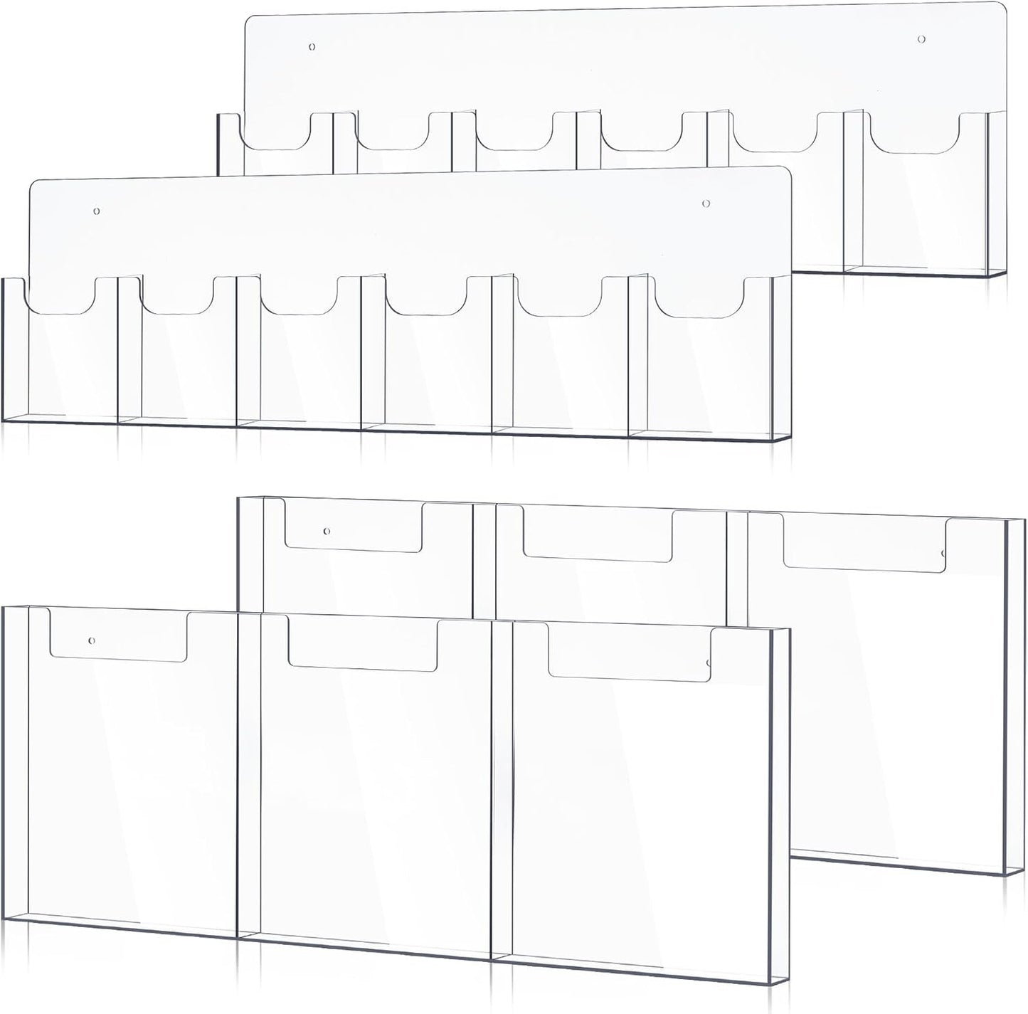 Sherr 4 Pcs Acrylic Brochure Pamphlet Holder Wall Mount 2 Sizes 9 Pocket Fits for 8.5" x 11" and 4" x 9" Brochure Magazine Holder Literature Multi Slot Wall Mount Combo Display Clear Flyer