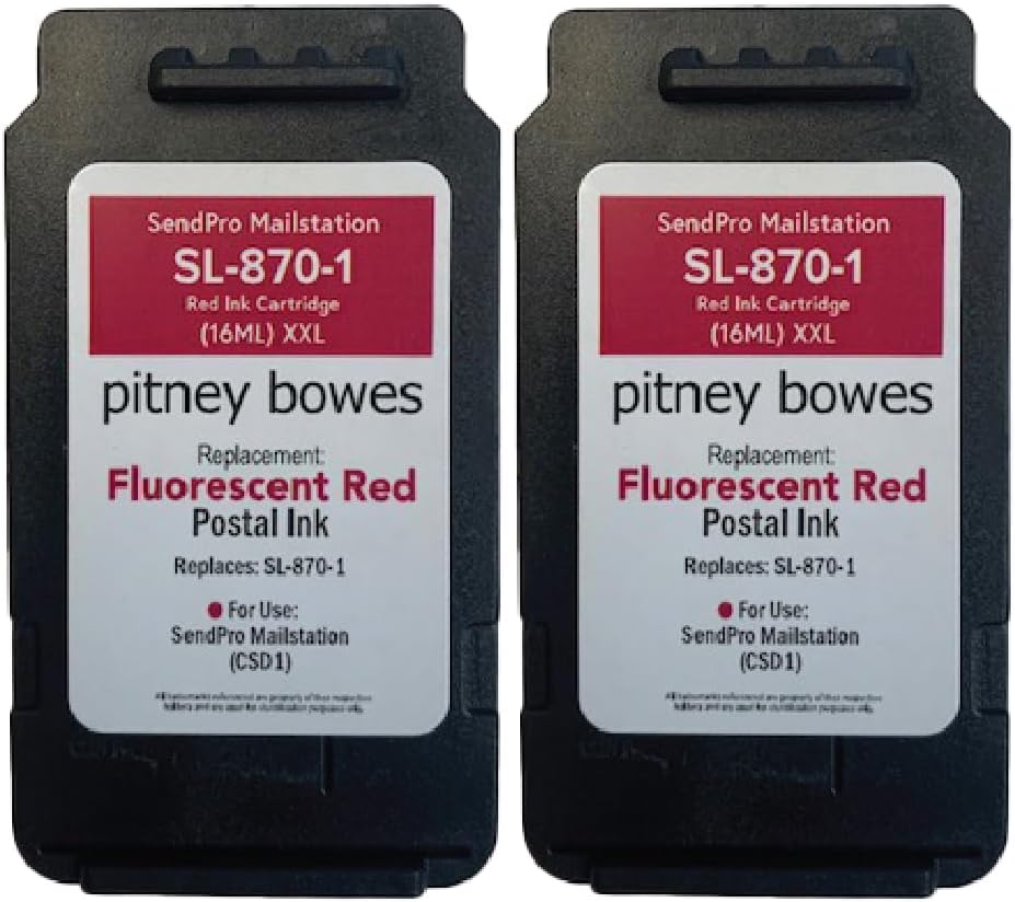 AMERICAN MAILING SOLUTIONS INC. | 2-Pack | PB SL-870-1 (*16ML) XXL Red Ink Cartridge Replacement for The PB SendPro Mailstation Series Postage Meter (CSD1)