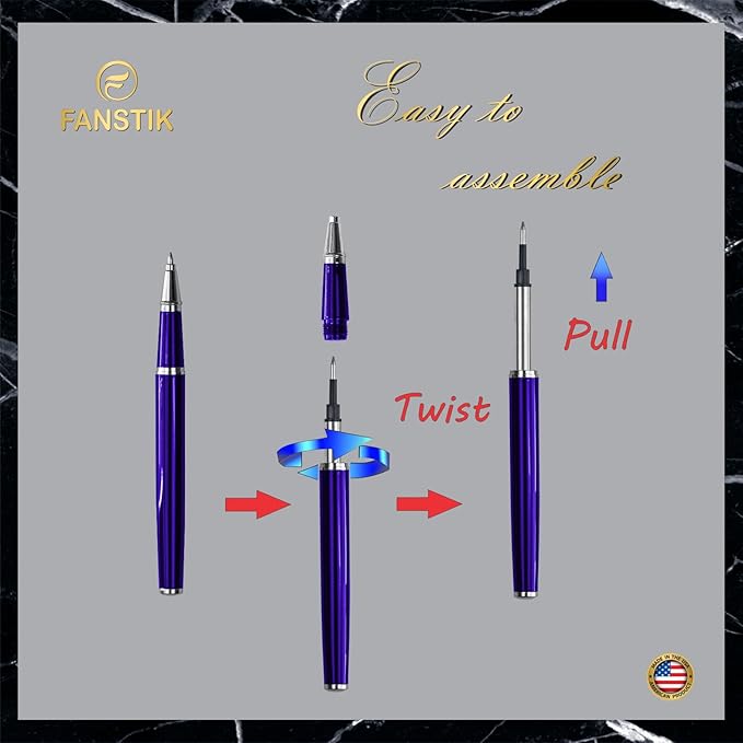 Blue Luxury Rollerball pen (Made In USA) fancy gift set for women, Real 24K Gold Plating, Professional executive pen gift set for men (Lux Rollerball Blue)