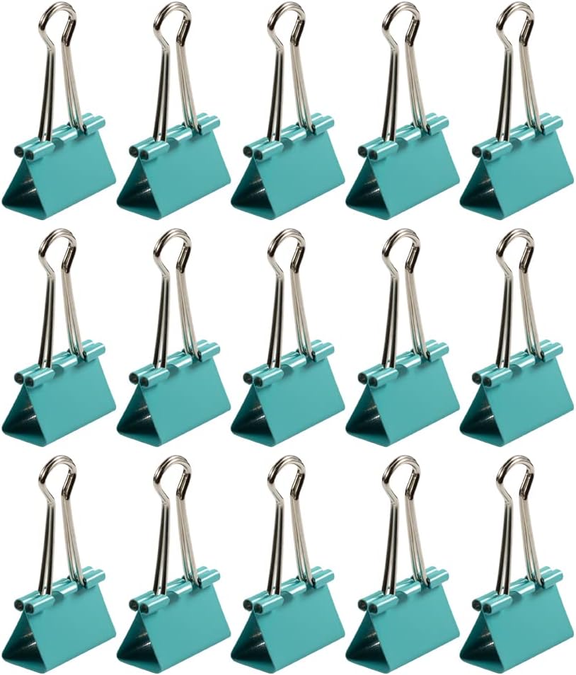 JAM PAPER Colorful Binder Clips - Medium - 1 1/4 Inch (32 mm) - Teal Binderclips - 15/Pack