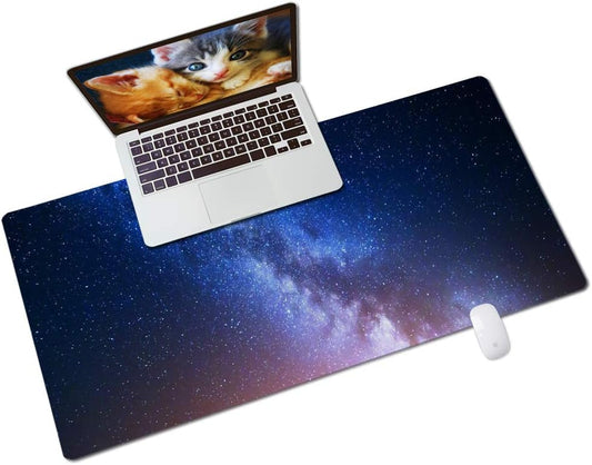 QIYI Desk Pad, Galaxy PU Leather Desk Blotter Protector, Waterproof Computer Desk Mat, Keyboard Mouse Pads, Non Slip Base Home & Office Accessories, Extended Large Size 31.5" x 15.7" - Starry Sky
