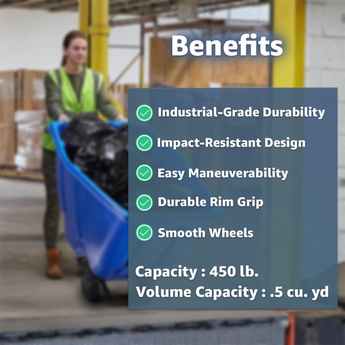 Commercial Rolling Waste Bin 0.5 Cubic Yard 450 lb., Blue Tilt Truck, Construction Trash Recycling Trolley, Industrial Dump Cart Transportation, Garbage Wagon