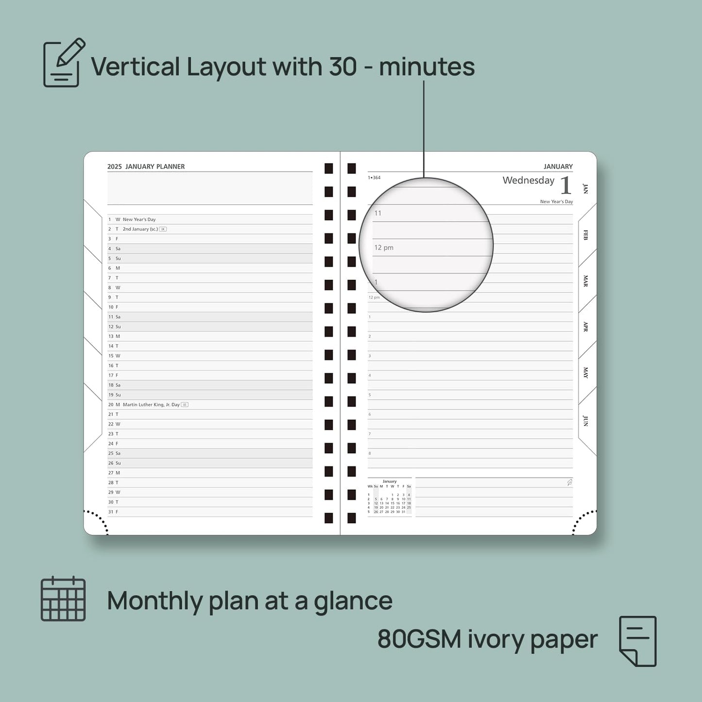 POPRUN Academic Daily Planner 2025-2026 One Page A Day - [5.75" x 8.5"- Spiral Hard Cover], Appointment Book (July 2025 - June 2026) with Monthly Calendar - Light Yellow