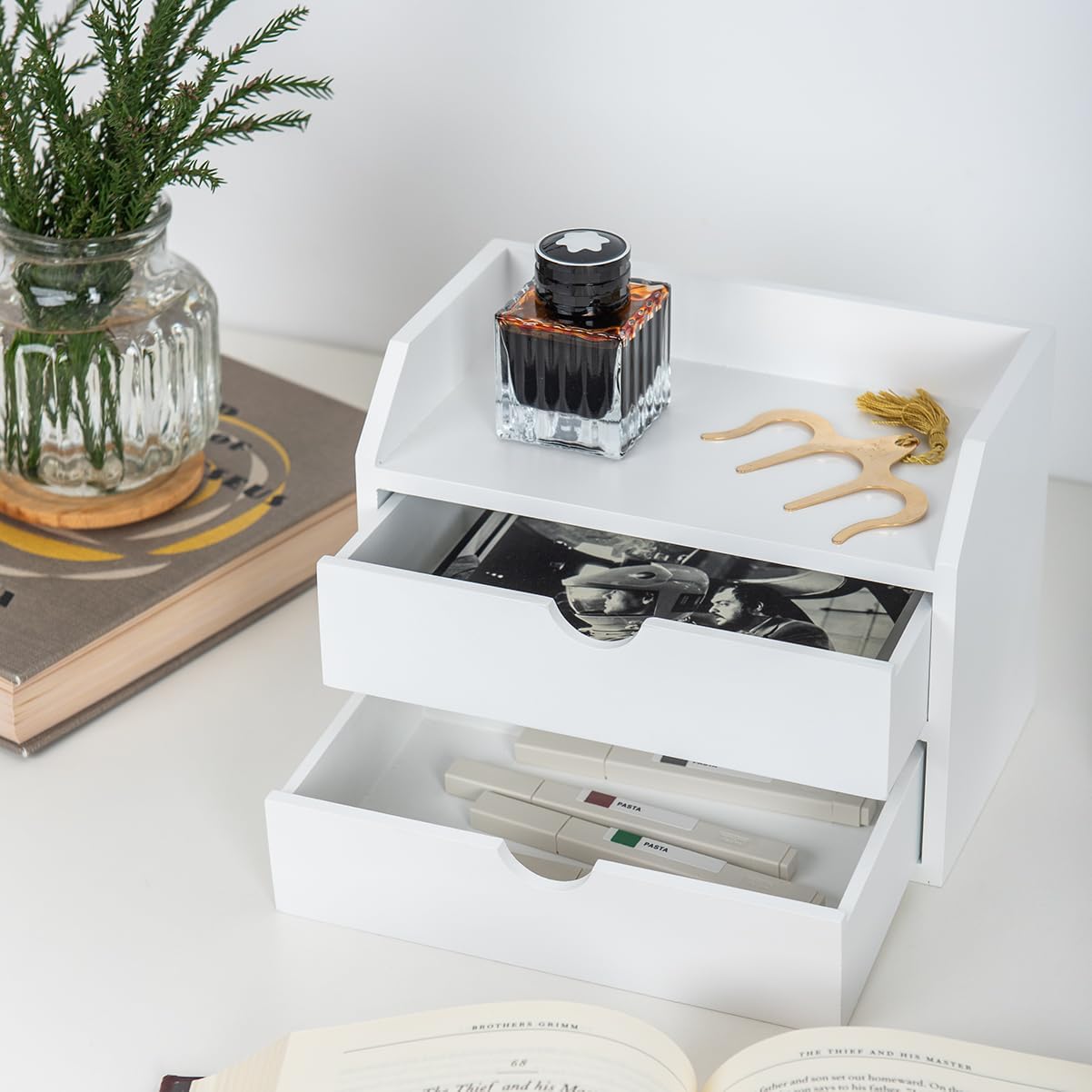 ZGZD Wooden Organizer Mini Desk Drawer Tabletop Office Supplies Desk Accessories for Office or Home (2 Drawers)