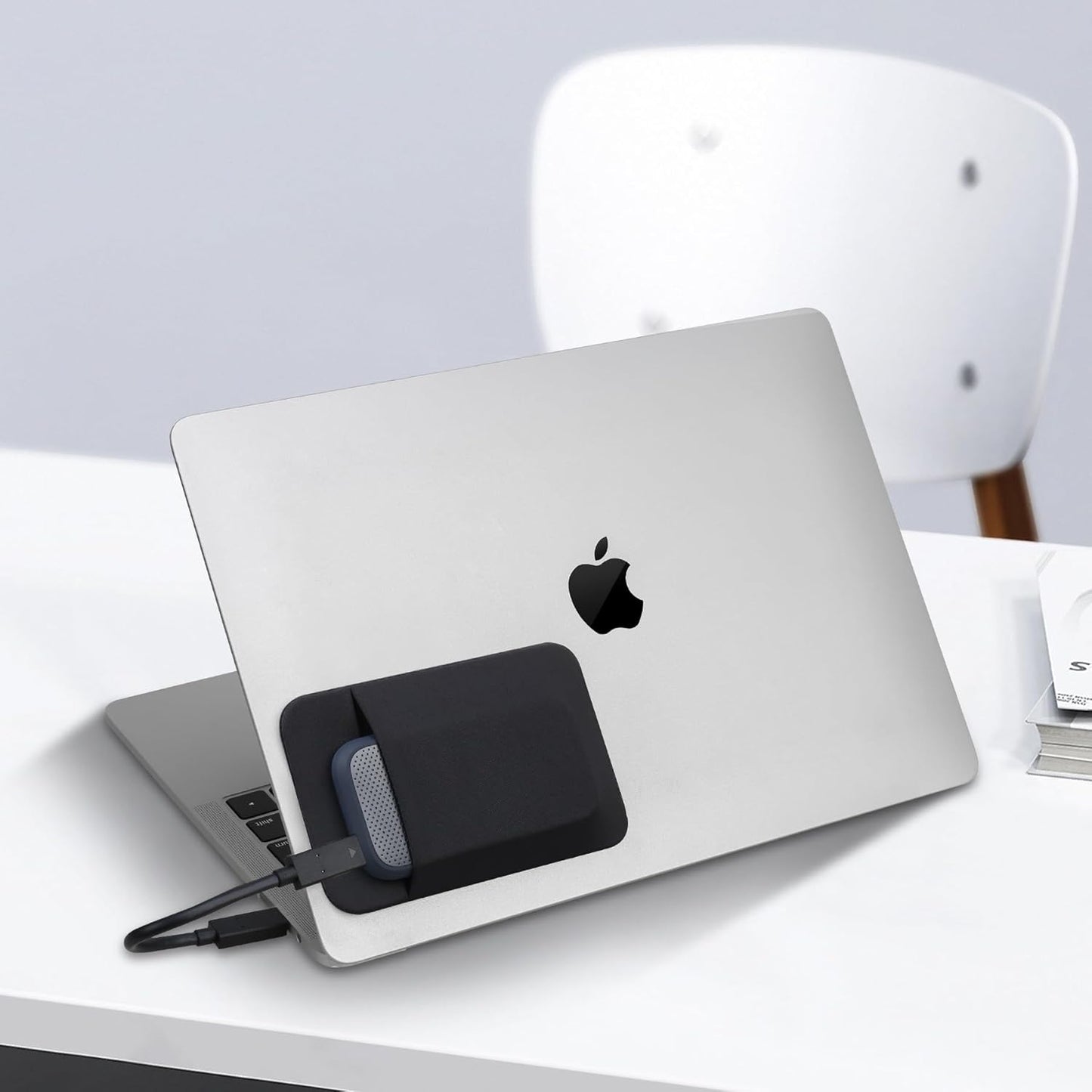 Lacdo Portable Hard Drive Sleeve for Laptop, Stick on Pouch with Reusable Adhesive, for SanDisk, Samsung, Crucial, Portable External Solid State Drive SSD Hard Drive Carrying Case Closed Pocket, Black