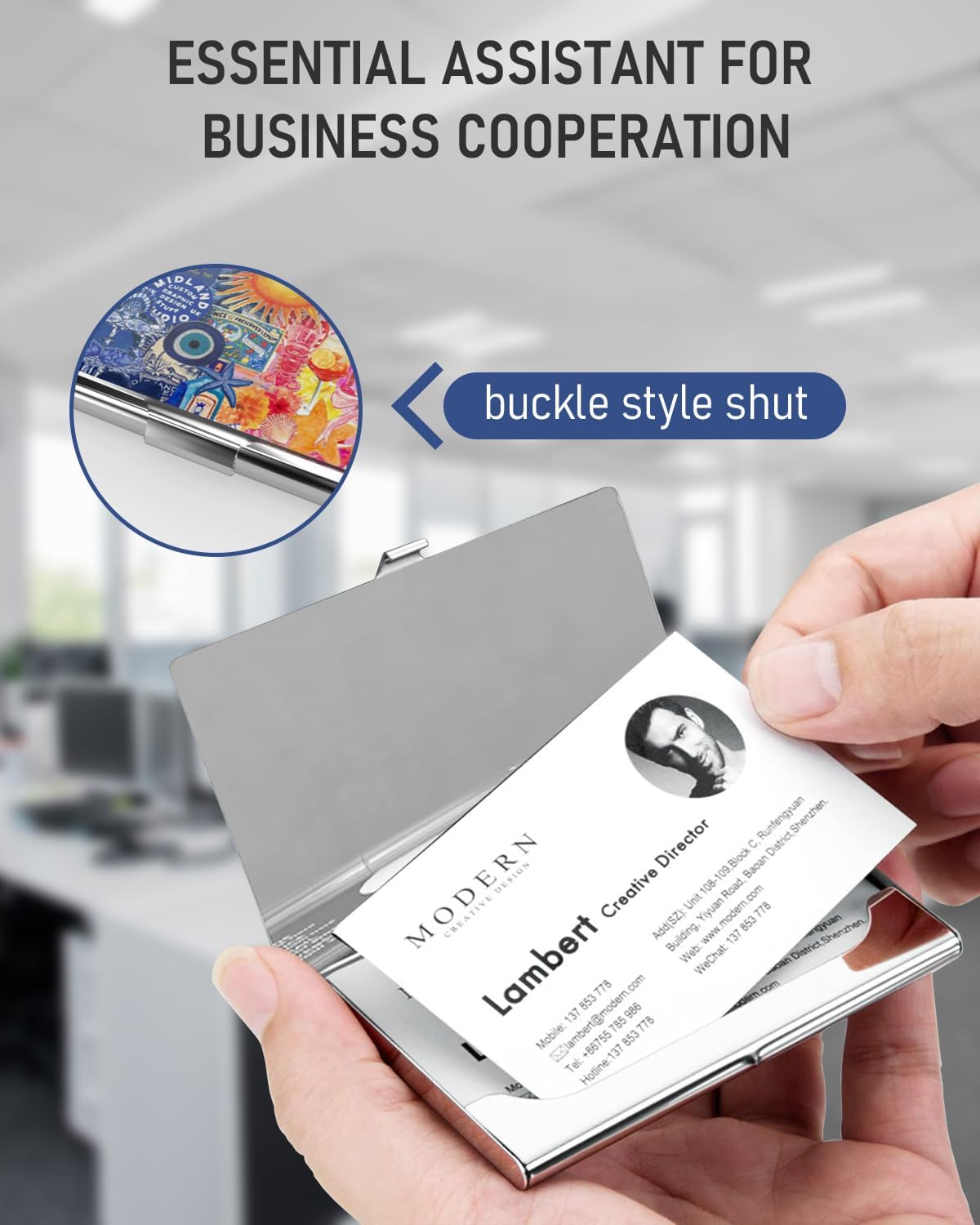 Business Card Metal Slim Organizer, Professional Stainless Steel Square Pocket Wallet for Office Workers, Compact and Portable for Pockets (Sun)