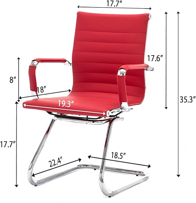 Office Desk Chair Set of 8,No Wheels PU Leather Computer Chairs Mid Back Guest Chairs with Seld Base for School/Reception/Conference/Waiting Room,Burgundy Red