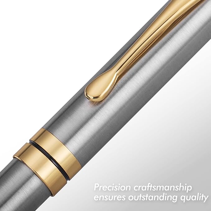 BEILUNER Ballpoint Pens, Stunning Silver Chrome Metal Pen with Golden Trim, Best Ball Pen Gift Set for Men & Women, Professional, Executive, Office, Nice Pens-Gift Box with 0.5mm Extra Black Refill