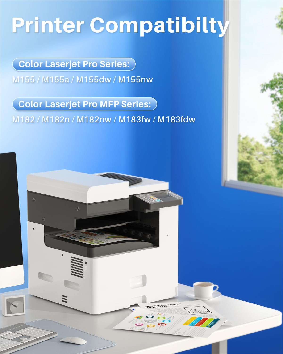 (with Chip) Compatible 215A Toner Cartridges 4 Pack Replacement for HP 215 A 215X Cartridges W2310A W2311A W2312A W2313A Use with Color Pro MFP M183fw M182nw M182n M155a M155nw Printer (BK/C/M/Y)