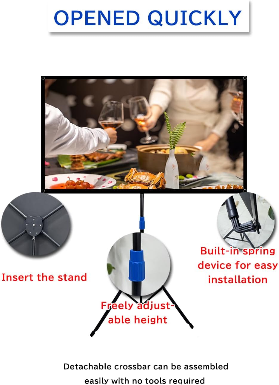 Projector Screen with Stand Outdoor 70 inch 4K HD 1.5-Gain Wrinkle-Resistant Movie Screen, 160° Viewing Angle, Projection Screen for Movie Night and Indoor 【70in】