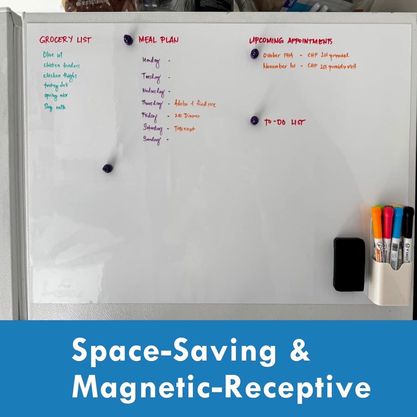 Magnetic Whiteboard Sticker - Adhesive Backing 24'' x 16'' Dry Erase Board for Wall Whiteboard Contact Paper for Office Home Door Include Marker Magnet Eraser