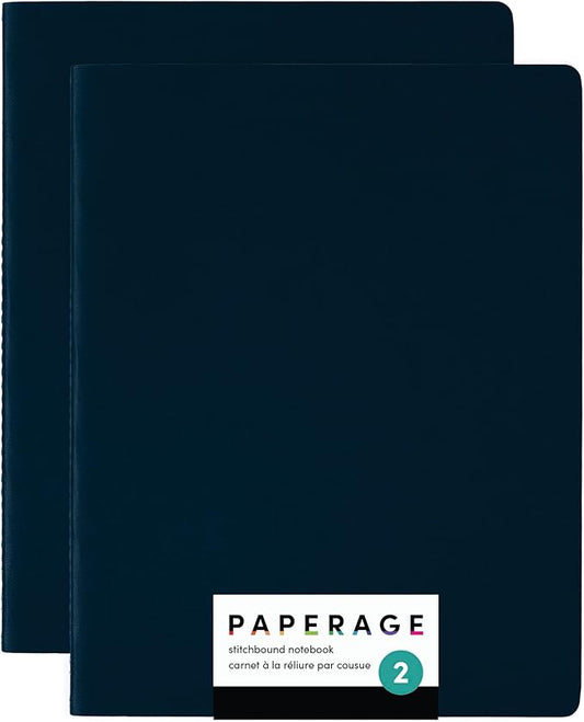 PAPERAGE Soft Cover Lined Journal Notebook, 2 Pack, (Navy), 100 Pages, Large 7.5 inches x 9.5 inches, College Ruled, Ideal for Note Taking & Travel Journal