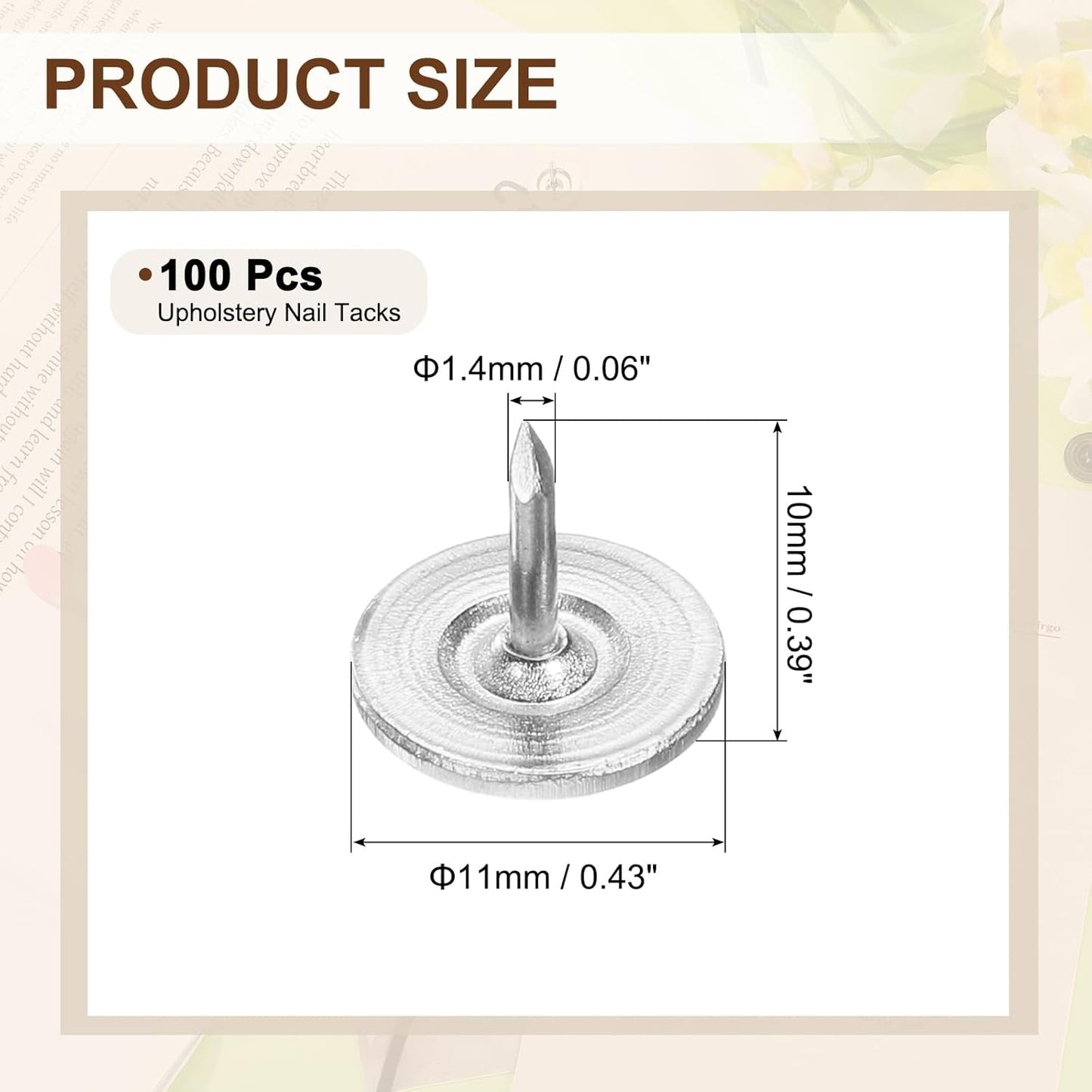 uxcell 100Pcs Upholstery Tacks, 11mmx10mm Flat Head Thumb Tack Decorative Furniture Nails Push Pins for Furniture Sofa Headboards, Silver