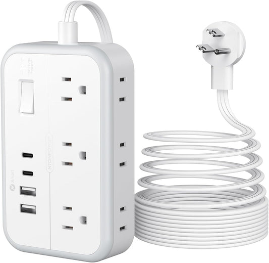 Surge Protector Power Strip 10 ft, Flat Plug Extension Cord with 6 Outlets 4 USB Ports, Outlet Extender Long Cord, Overload Protection, Extension Cord with Multiple Outlets for Indoor, Home, Office